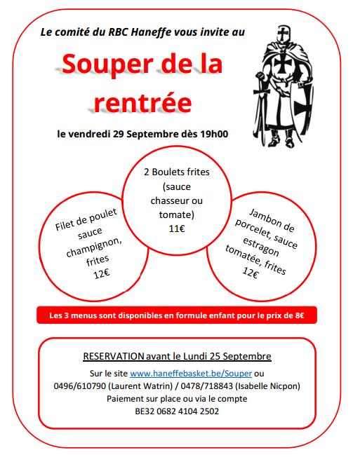 Le 29 septembre c&rsquo;est le souper de la rentrée, inscrivez-vous !