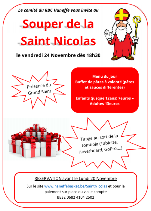Les inscriptions pour le souper de la Saint Nicolas sont ouvertes
